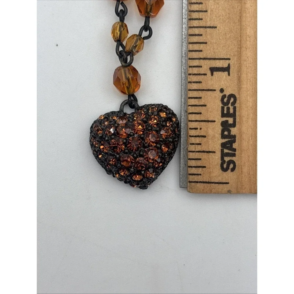 Vintage Roxanne Assoulin amber glass bead & rhinestone heart‎ 18